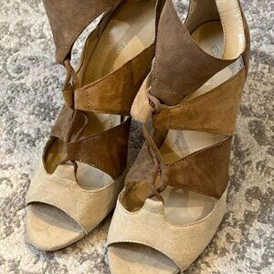 Calvin Klein "Adela" Patchwork Suede Heels